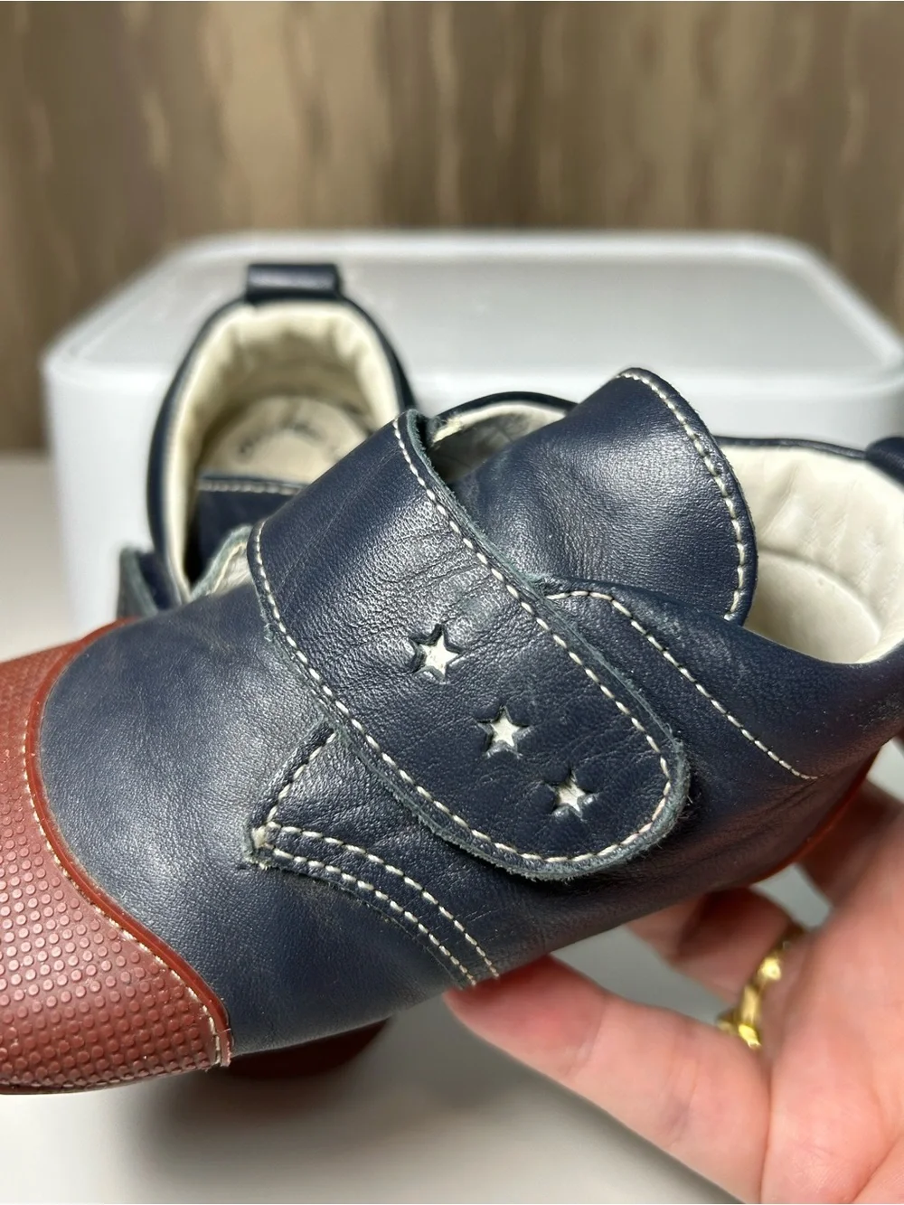 Anna und Paul Baby Size L (EU 22, US 18-24 Month) Navy Brown Star Velcro Leather